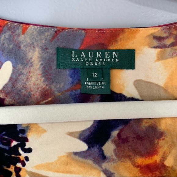 Lauren Ralph Lauren multi fall floral‎ surplice ruched dress with slit. Size 12 - Picture 3 of 9